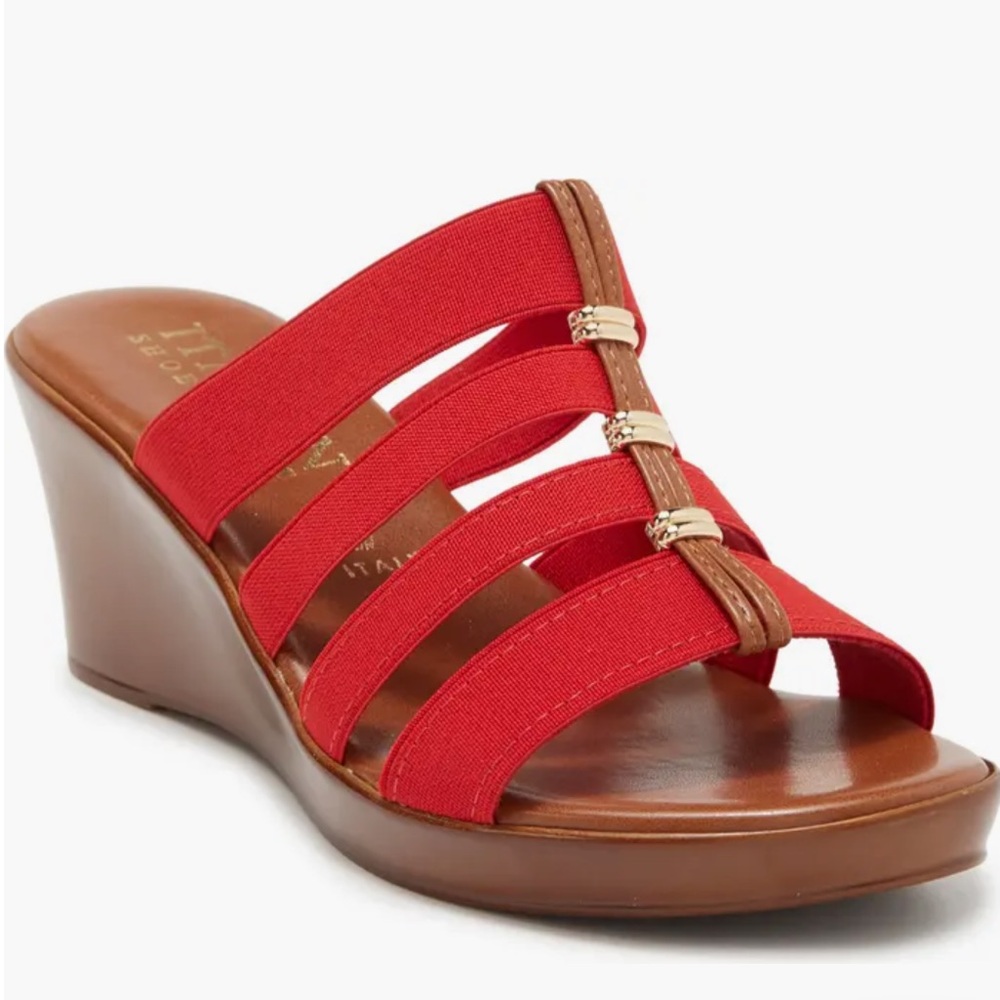 Italian Shoemakers Red and Brown Wedge Sandals